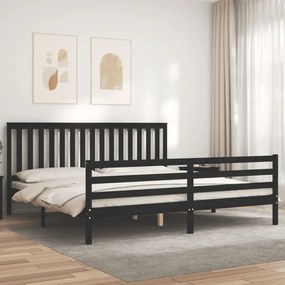 Estrutura de cama com cabeceira 200x200 cm madeira maciça preto