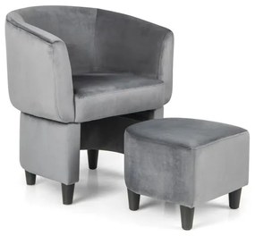 Cadeira moderna estofada em veludo Teddy com pufe - bege