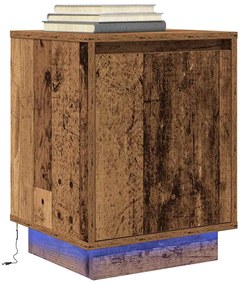 Mesas cabeceira c/ luzes LED 2 pcs 38x34x50 cm madeira velha