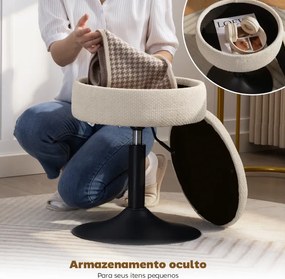 Banco de Bar com Armazenamento Altura Ajustável Giratório Estofado em Chenilla 39x39x49-65 cm Bege