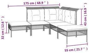 9 pcs conjunto lounge de jardim c/ almofadões vime PE cinzento