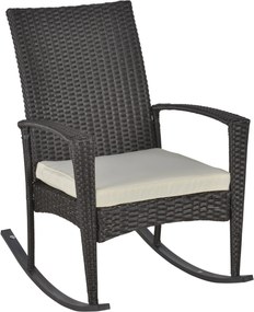 Outsunny Cadeira de Balanço Poltrona de Balanço para Jardim com Almofada , Polyrattan+Metal, Castanho+Creme, 66 x 88 x 98 cm | Aosom Portugal