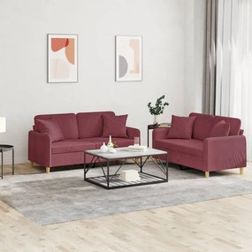 vidaXL 2 pcs conjunto de sofás com almofadas tecido vermelho-tinto