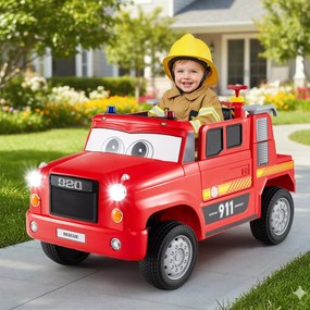 Camião de Bombeiros elétrico para Crianças com Bateria de 12V com Pulverizador de Água Controle Remoto Música Alarme Luzes Vermelho