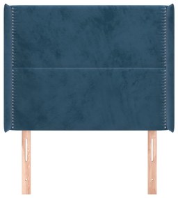 Cabeceira cama c/ abas veludo 83x16x118/128 cm azul-escuro