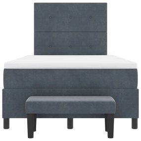 Cama Box Spring com Colchão e Banco Cinza Escuro 120x200 cm Veludo
