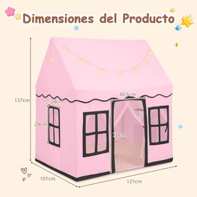 Tenda para crianças com luzes estelares e tapete antiderrapante lavável 121 x 101 x 137 cm Rosa e preto