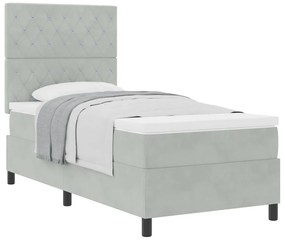 Camas Box Spring vidaXL com Colchão Cinza Claro Solteiro em Veludo