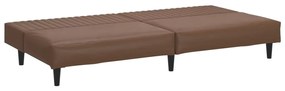 Sofá-cama de 2 lugares couro artificial castanho