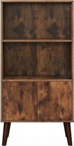 Estante de 3 prateleiras com portas 30 x 60 x 120 cm, design Mid-Century, para a sala de estar e o escritório em casa castanho