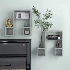 vidaXL Estantes de parede 2 pcs derivados de madeira cinza cimento