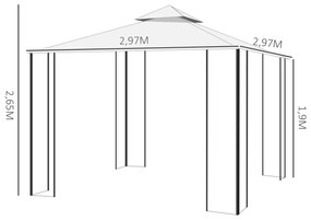 Outsunny Pérgola de Jardim 3x3m para Exterior com Duplo Teto de Ventil