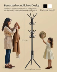 Cabide metálico 48 x 43 x 175 cm com ganchos para roupas e acessórios, preto