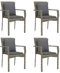5 pcs conjunto jantar jardim c/ almofadões vime PE preto/cinza
