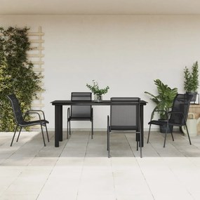 5 pcs conjunto de jantar para jardim aço e textilene preto