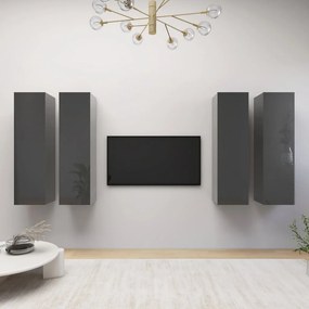 vidaXL Móveis de TV 4 pcs 30,5x30x110cm contraplacado cinza brilhante