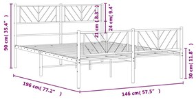 Estrutura de cama com cabeceira e pés 140x190 cm metal preto