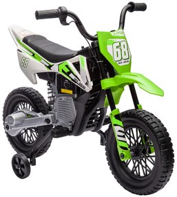 Mota Elétrica para Crianças com Bateria 12V Música Velocidade 2,4-5 km/h e Rodas Auxiliares 107x56x70 cm Verde