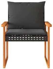 Conjunto de bistrô com almofadões 3 pcs vime PE e acácia preto