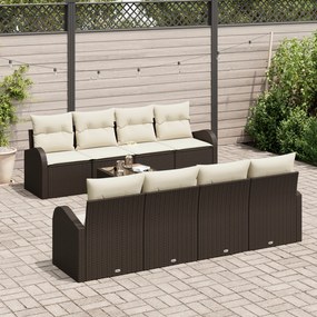 Conjunto de Sofá de Jardim de 9 Peças com Almofadas Castanho Vime de P