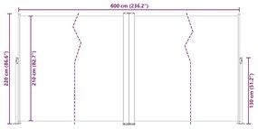 Toldo lateral retrátil 200x600 cm castanho