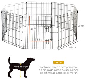 PawHut Parque para Cães 8 Painéis 61x61cm Dobráveis Gaiola Metálica para Animais de Estimação com Porta e Dupla Fechadura para Jardim Pátio Exterior Preto