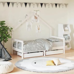 vidaXL Estrutura cama infantil c/ gavetas 80x160cm pinho maciço branco