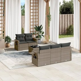 6 pcs conjunto sofás de jardim com almofadões vime cinzento