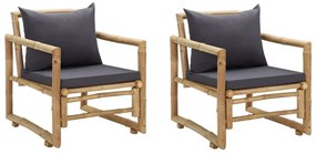 vidaXL Cadeiras de jardim c/ almofadões 2 pcs bambu