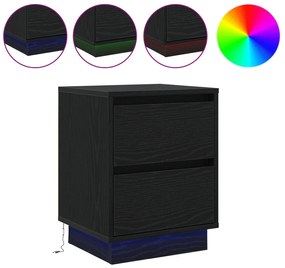 Mesa de Cabeceira com Luzes LED Preta 39x34,5x50 cm
