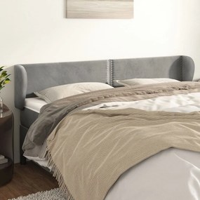 Cabeceira de cama c/ abas veludo 203x23x78/88 cm cinzento-claro