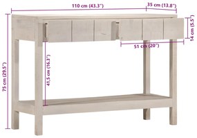 Mesa consola 110x35x75 cm madeira de mangueira maciça branco