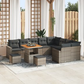 Conjunto de Sofá Jardim de 12 Peças com Almofadas Cinza Rattan Poliést