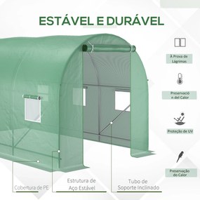 Estufa Tipo Túnel de Jardim 350x200x200cm Estufa de Jardim com 6 Janel