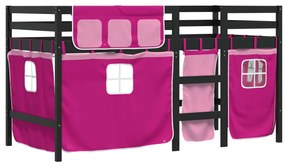 Cama alta p/ criança c/ cortinas 80x200 cm pinho maciço rosa