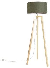 Lâmpada de assoalho tripé madeira com sombra 50 cm verde - Puros Country / Rústico