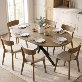 Mesa de Jantar Extensível Oval (CADEIRAS NÃO INCLUIDAS), 135 x 100 x 75 cm, Extensão Borboleta, Castanha