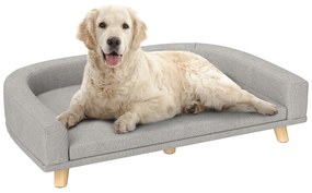 PawHut Sofá para Cães Cama Elevada para Cães Estofada com Almofada Lavável e Pés de Madeira de Pinho 98x67x25 cm Cinza | Aosom Portugal