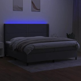 Cama box spring c/ colchão e LED 200x200 cm tecido cinza-escuro