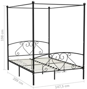Estrutura de cama com dossel metal 140x200 cm preto