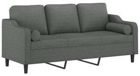 Sofá 3 lugares + almofadas decoração 180 cm tecido cinza-escuro