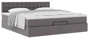 Estrutura de cama otomana com colchão cinza couro falso