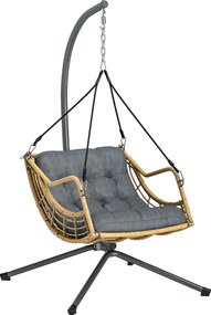 Outsunny Poltrona suspensa em resina trançada com suporte, cadeira suspensa, almofada, fixação de segurança, altura ajustável, cinza | Aosom Portugal