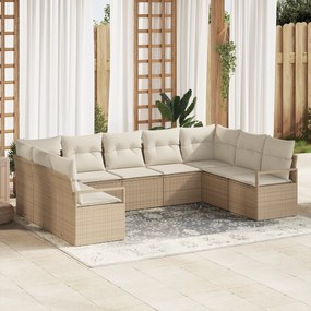 Conjunto de Sofá de Jardim vidaXL 9 Peças com Almofadas Bege Rattan