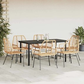 Conjunto jantar jardim 7 peças vidro vime PE castanho