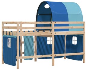 Cama alta para criança com túnel 80x200 cm pinho maciço azul