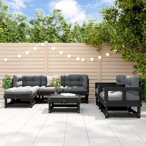vidaXL 7 pcs conjunto lounge jardim c/ almofadões madeira maciça preto