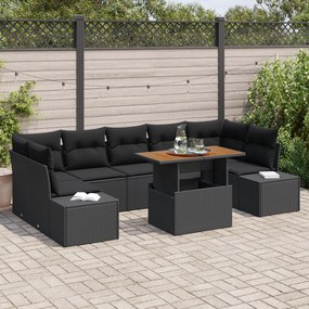 Conjunto de Sofá de Jardim de 8 Peças com Almofadas Preto Rattan Polip