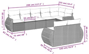 8 pcs conjunto sofás de jardim c/ almofadões vime PE castanho