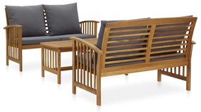 3 pcs conjunto lounge de jardim c/ almofadões acácia maciça